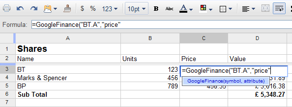 GoogleFinance function