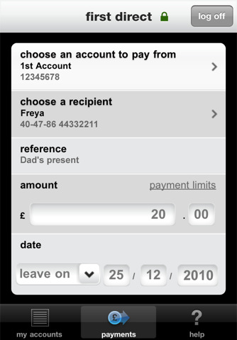first direct iphone app payment