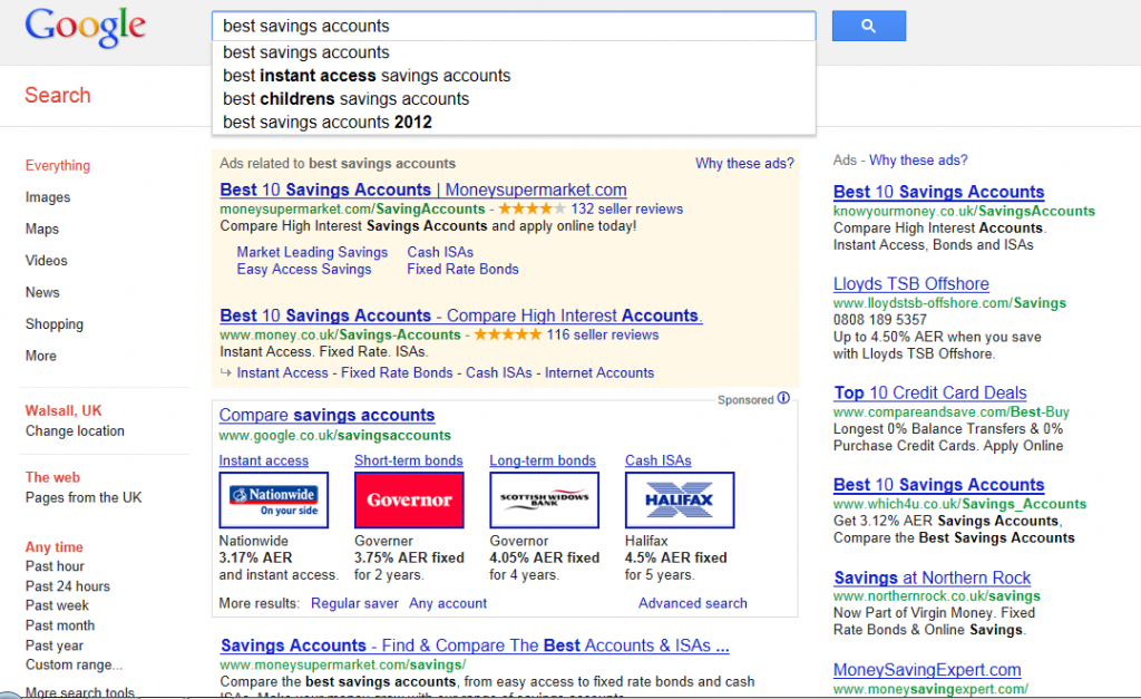 Google savings account comparison