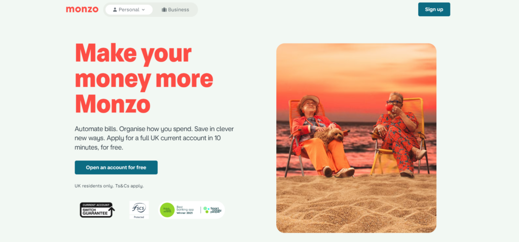 Monzo homepage